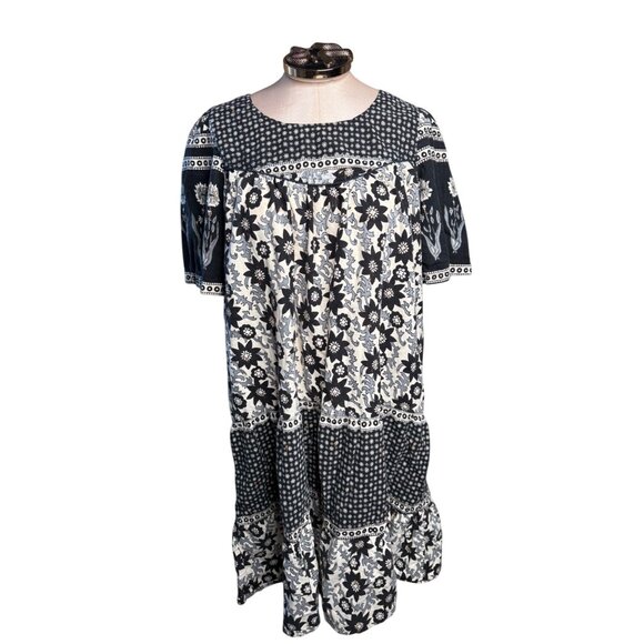 Vtg La Cera Hand-Painted Floral Muumuu Midi Dress XL Cotton Cottage Core Read - Picture 1 of 11